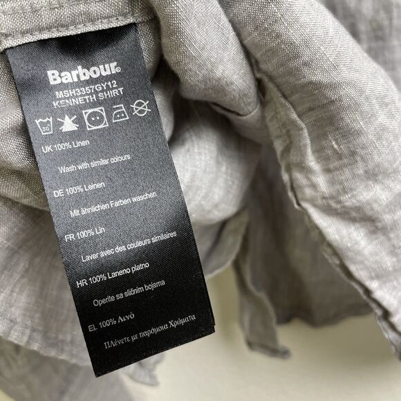Barbour Dress Tartan Linen Shirt Mens Large Gray Check Cuff Kenneth Button Up - Picture 11 of 12